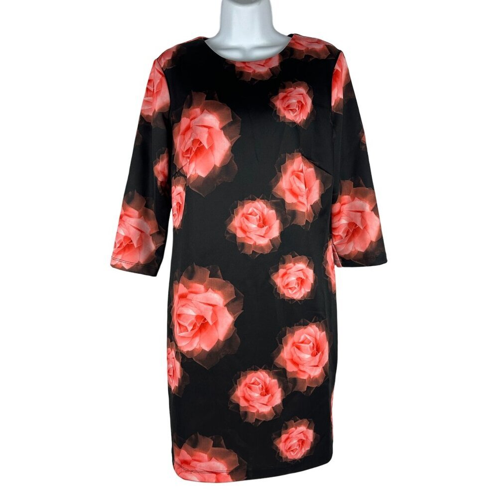 Neiman Marcus Women's Black Dress With Red Rose Print Size Large